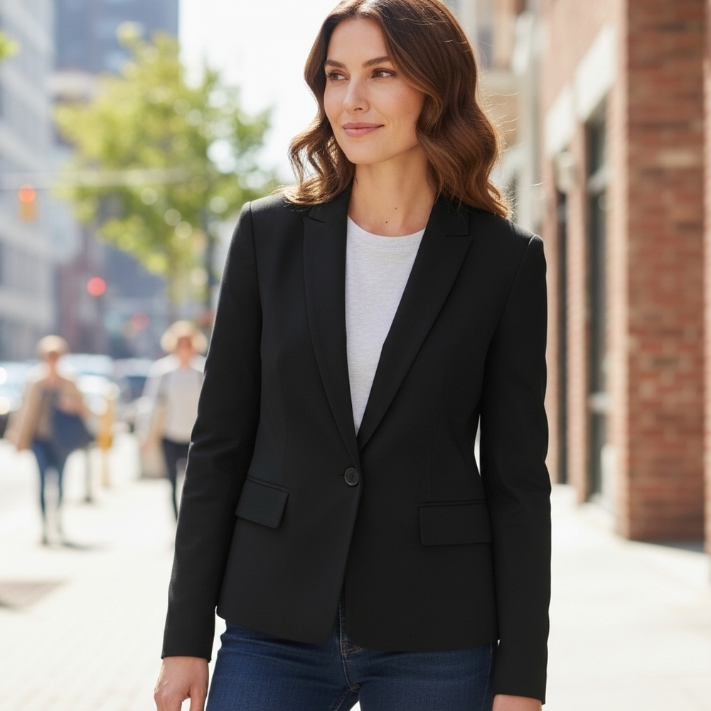 ANN TAYLOR Single Button Black Blazer Women US 8